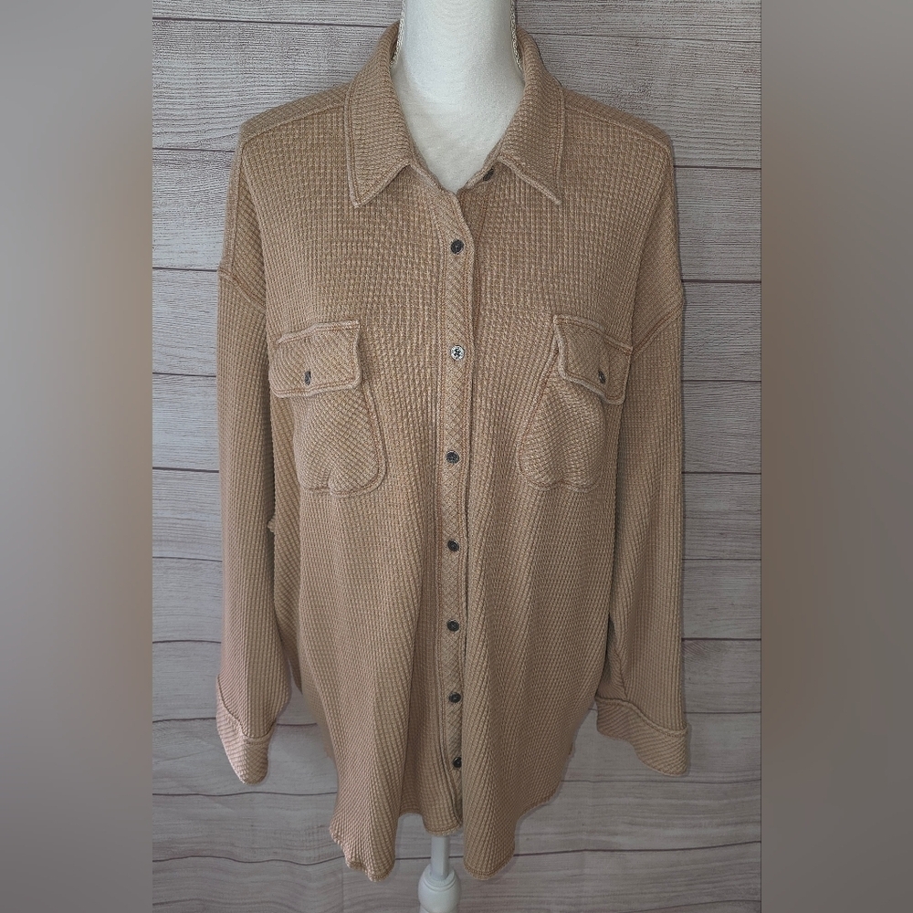 Aerie Lumberjane Waffle Shirt Cappuccino Color Size XL